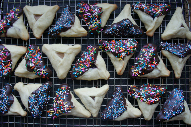 Chocolate and Sprinkled Dipped Hamantaschen Recipe for Purim from My Jewish Learning: The Nosher